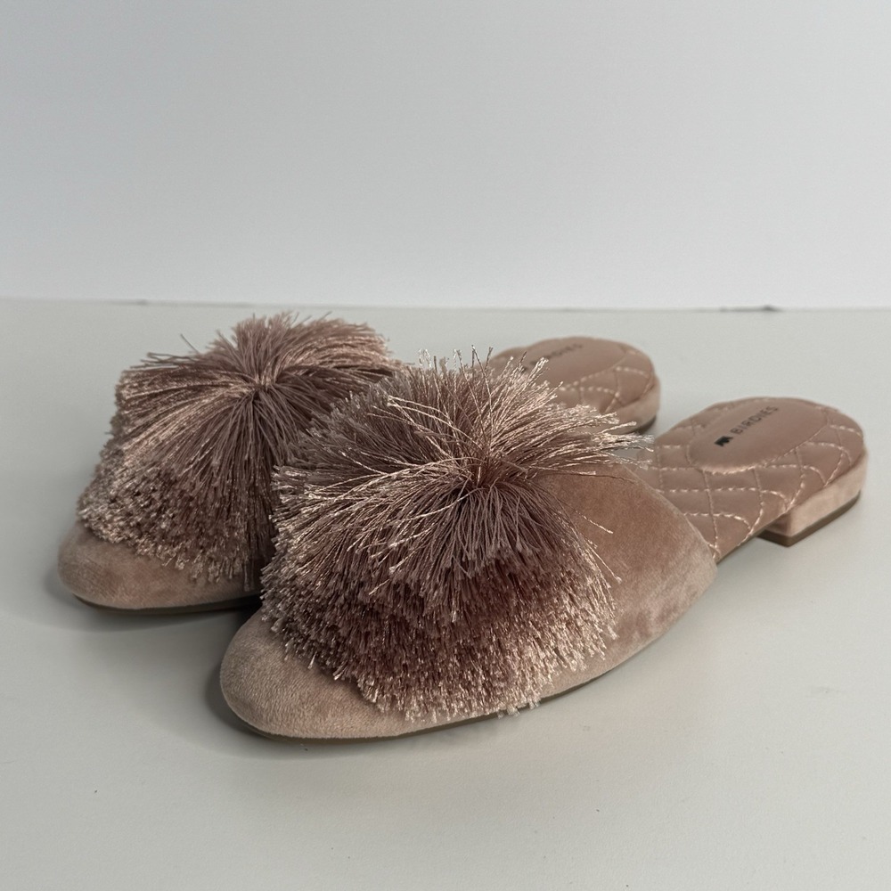 Birdies Songbird Pom Pom Blush Coquette Pink Slides Ballet Flats Mules Size 6.5